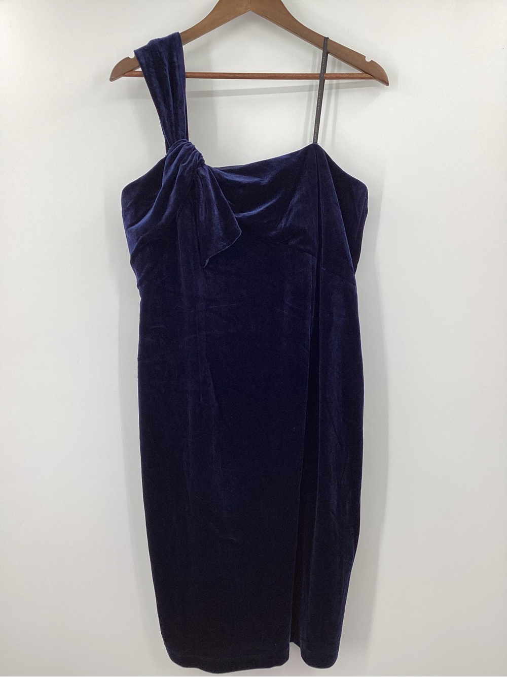 David Meister One-Shoulder Deep Blue Velvet Dress